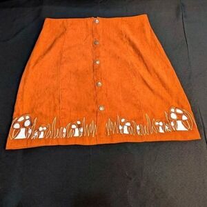 Romwe ~ Corduroy Mushroom Embroidered~ A-Line Button Front Mini Skirt~Medium~NWT